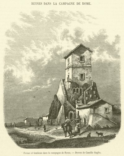 Gård och grav på landsbygden i Rom (gravyr) av French School