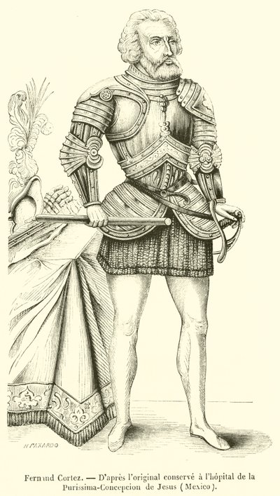 Fernand Cortez (gravyr) av French School
