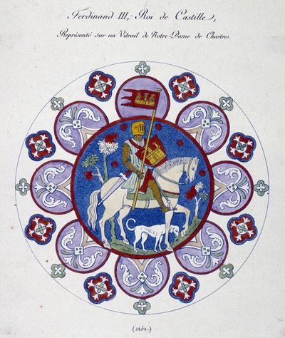 Fernand III, kung av Kastilien, föreställer på ett målat glas Notre Dame de Chartres (1252). College liknelse. av French School