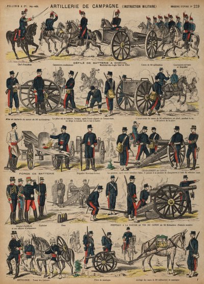 Franska arméns fältartilleri (färgad gravyr) av French School