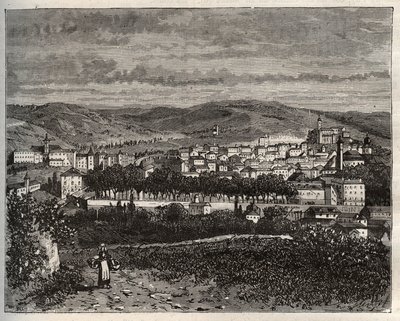 Figeac - Lot, i regionen Midi-Pyrénées - gravyr i "La France illustree: geografi, historia, statistisk administration" av V.A. Malt-brunt. 1884 av French School