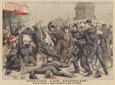 Slagsmål mellan apacher och polis på Place de la Bastille i Paris (färglitografi) av French School