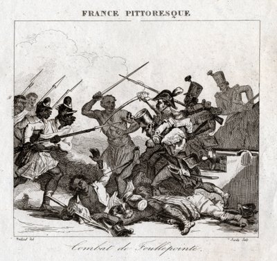 Slåss på Madagaskar. (gravyr, ca 1850) av French School