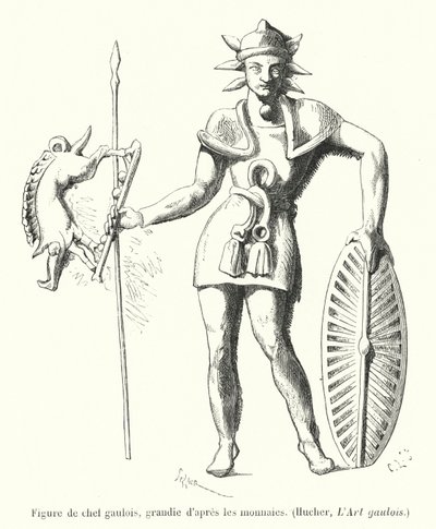 Figur av en gallisk hövding, förstorad enligt mynten (gravyr) av French School