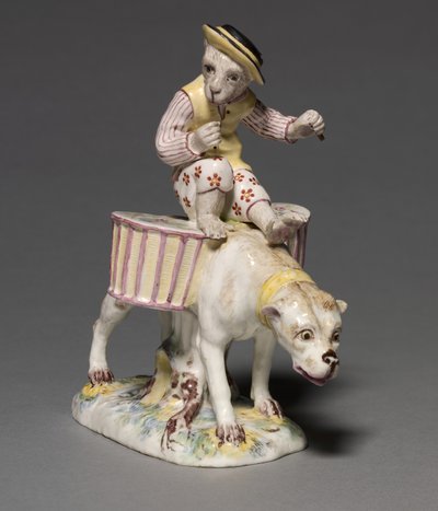 Figur av en apa på en hund, tillverkare Mennecy-Villeroy Factory, Frankrike, ca 1760 av French School