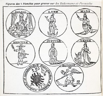 Figurer av de 7 planeterna att gravera på Talismans of Aracelse av French School
