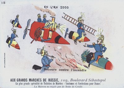 Brandbekämpning år 2000 (färg litho) av French School