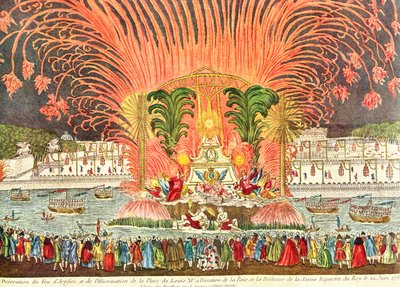 Fyrverkeri på platsen Ludvig XV i samband med invigningen av kungens ryttarstaty, 20 juni 1763 (se även 159166) av French School
