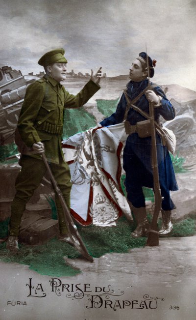 Första världskriget: Vykort "Flaggan" 1914 (foto) av French School