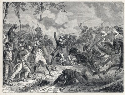 Första koalitionen: Lazarus Nicolas Marguerite Carnot (1753-1823) under slaget vid Wattignies som opponerade de franska trupperna mot den österrikiska armén den 16 oktober 1793. av French School