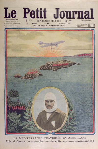 Första korsningen av Medelhavet 23 september 1913 av Roland Garros (1888-1918), omslagsillustration av le Petit Journal 5 oktober 1913 av French School
