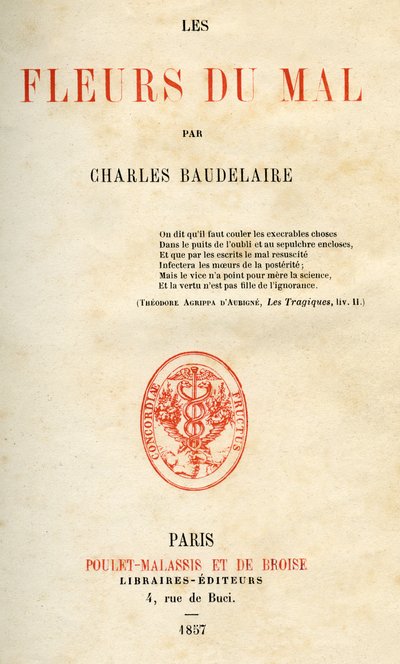 Första upplagan av Les Fleurs du Mal av Charles Baudelaire av French School