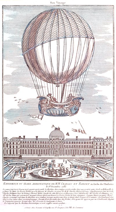 Första bemannade flygningen med väteballong, 1783 av French School