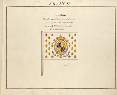 Flagga av Dauphin och Dauphine, Louis-Antoine och Marie-Therese av Frankrike, från Pavilions of the Maritime Powers, c.1815-30 (färgstick) av French School