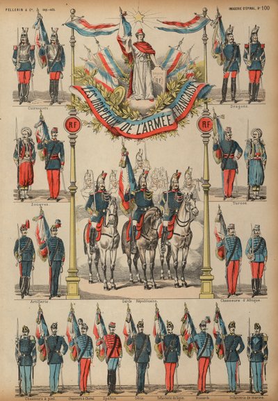 Franska arméns flaggor (färgad gravyr) av French School