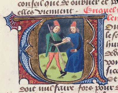 Fol.19r Bloodletting, från Traite de Medicine av Aldebrande de Florence, 1356 av French School