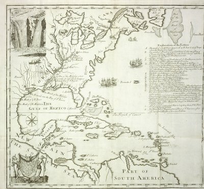 Vikbar karta över den nordamerikanska Atlantkusten, 1714 av French School