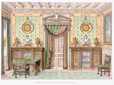Fond de cabinet de travail i stil med Henri II från Le Gared-Meuble, av French School