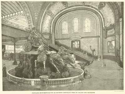 Centralgalleriets monumentala fontän, nära Maskinpalatset (gravyr) av French School