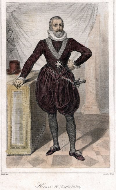 Fotporträtt av Henri IV (1553 - 1610) med ett svärd. av French School