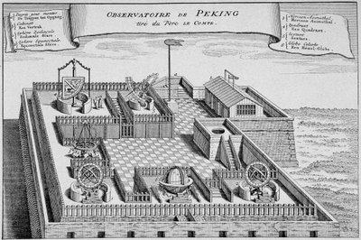 Före detta kinesiskt observatorium i Peking - baserat på en kopparstick av "The History of Travel"" från 1747 av French School