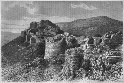 Fortress of Baniyas, från Syrien idag. Reser i Fenicien, Libanon och Judéen. 1875-1880 av Louis Charles Emile Lortet, 1884 (bw gravyr) av French School