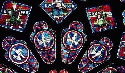 Fyra duvor, detalj från norrrosfönstret, c.1223 av French School