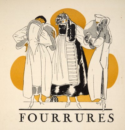 Pälsar från Gazette de Bon Ton, publ. 1920 (stenciltryck) av French School