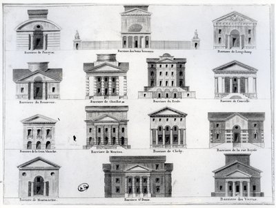 Fjorton av barriärerna designade av Claude Nicolas Ledoux för muren av Farmers-General runt Paris av French School