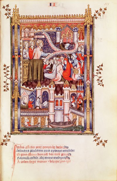 Fr 2091 fol.111 St. Denis predikar för parisarna som bryter sina hedniska idoler, från Vie de St. Denis, 1317 av French School