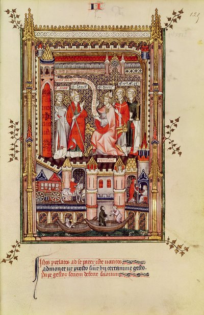 Fr 2091 fol.125 St. Saintin och St. Antonin, uppmanas att skriva historien om St. Denis liv, från Vie de St. Denis, 1317 av French School