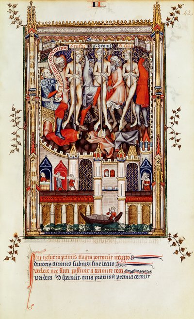 Fr 2092 f.42 Tredje flagellationen av St. Denis och hans följeslagare, från Vie de St. Denis, 1317 av French School