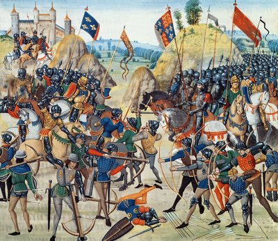 Fr 2643 f.165v Slaget vid Crecy från hundraåriga kriget, från "Froissart"s krönika", 24 augusti 1346 av French School