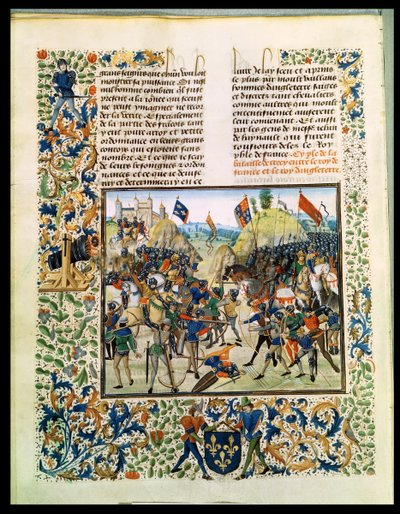 Fr 2643 f.165v Slaget vid Crecy från hundraåriga kriget, från Froissarts Chronicle, 24 augusti 1346 av French School