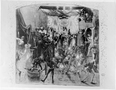 Fr 2646 f.176 Bal des Ardents, Karl VI (1380-1422) räddades av hertiginnan av Berry efter att Louis av Orleans satte eld på dansarnas kostymer, från Froissarts Chronicle, 1392 (se även 52 av French School