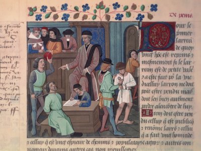 Fr 4367 f.55v En domare som förhör fångar av French School