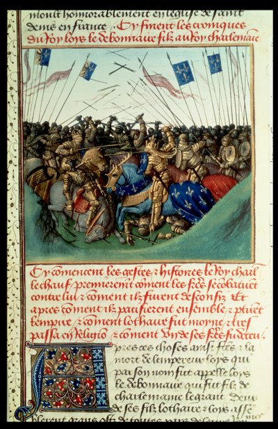 Fr 6465 f.140 Lothar I (795-855) Kejsare av västerlandet i strid med sina bröder Ludvig den tyske (c.804-76) och Karl den skallige (823-77) vid Fontenoy en Puisaye 841 av French School