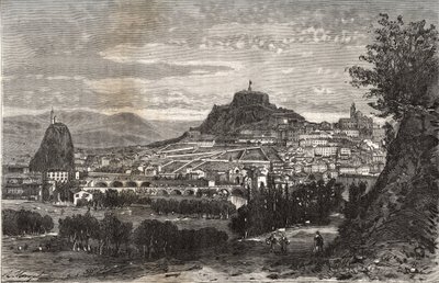 Frankrike, Auvergne, Haute-Loire (43), Le Puy en Velay (Le-Puy-en-Velay) - gravyr i "La France illustrée: geografi, historia, administrationsstatistik" av V.A. Malt-Brown. 1884 av French School