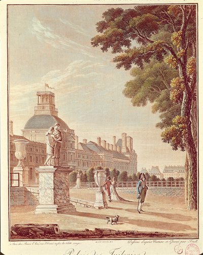 Frankrike, Paris, Tuileriepalatset, gravyr av French School