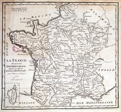 Frankrike delas in i 83 departement efter dekreten från nationalförsamlingen 1791 av French School
