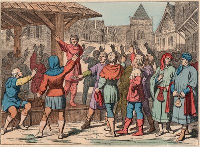 Frankrike under medeltiden: kommunerna - Gemensam stadga - Ed - Gravyr från slutet av 1800-talet i "" Nos Gires Nationales - Images et recits"" av French School