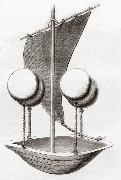 Francesco Lana de Terzis flygbåtskoncept c.1670, från 