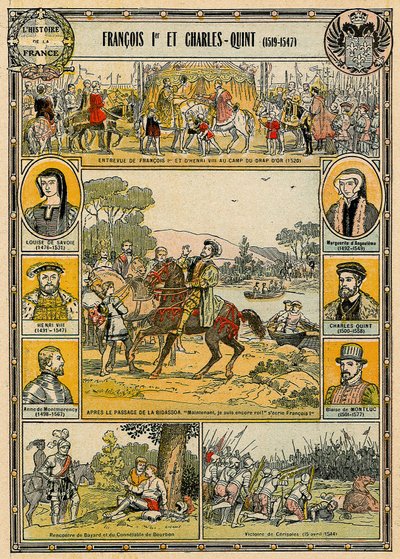 Francis I av Frankrike och Charles V, helige romerske kejsare, illustration från 