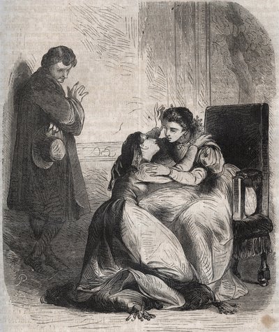Francoise de Montmorency-Fosseux (Montmorency Fosseux) (1566-1641) ber om förlåtelse till drottning Marguerite de Valois (1553-1615), känd som drottning Margot. Hon är älskarinna till kung Henrik IV (1553-1610) och föder oroligt deras barn av French School