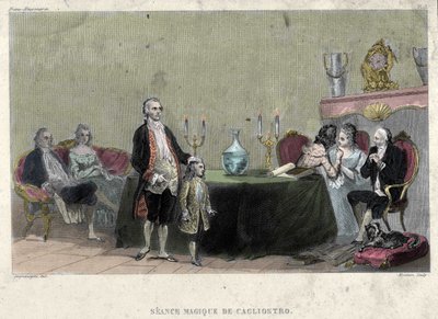 Freemaking: Seance of magic av Giuseppe Balsamo, känd som Alexander, greve av Cagliostro (1743 - 1795). Gravyr från "Picturesque History of Freemasonry and Old and Modern Secret Societies" av F.-T. B. Clavel. Pagnere, redaktör av French School