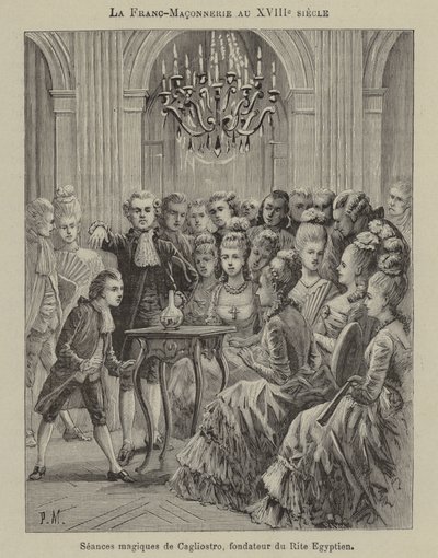 Frimureriet på 1700-talet: magisk seans dirigerad av Aleesandro Cagliostro, grundaren av den egyptiska riten (gravyr) av French School