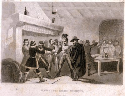 Frimureriet: eden för bröderna skördemän i Potok 1821. Gravyr från "" Pittoreska Histoire de la Franc Maconnerie et des Societes Secretes antique et moderne" av F.-T. B. Clavel. Pagnere, redaktör. 1843. av French School