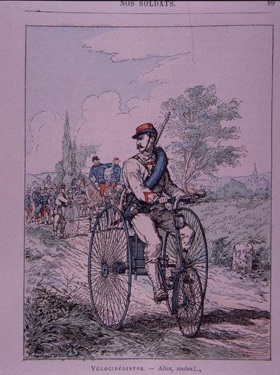 Franska armén trehjuling ryttare (velocipediste) av French School