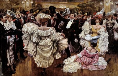 Franska Cancan-dansare under en föreställning på en kabaré, början av 1900-talet (tryck) av French School