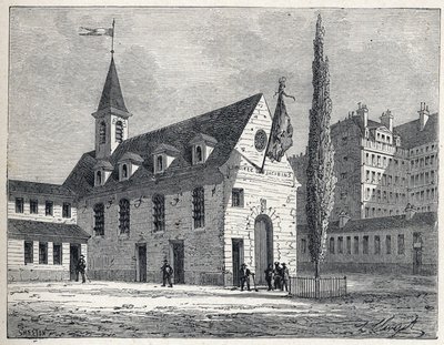 Franska revolutionen: mötesplats för Jacobinklubben i Paris, ett före detta kloster i Saint-Honore-distriktet (Saint Honore). Gravyr från 1889. Privat samling. av French School